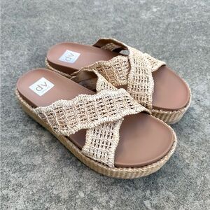 Dolce Vita Beige Woven Platform Slide Sandals